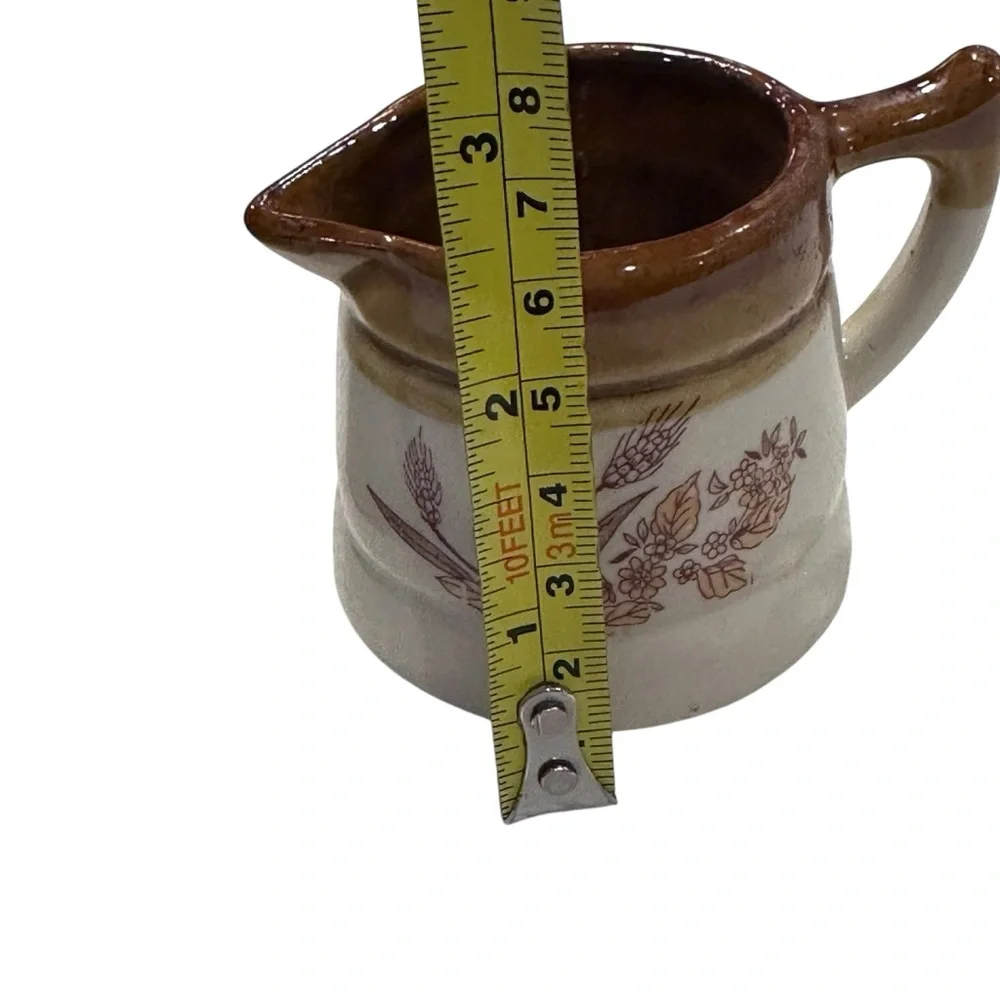 Vintage Brown Drip Glaze Stoneware Creamer Pitcher Set –‎ Wheat Floral Design